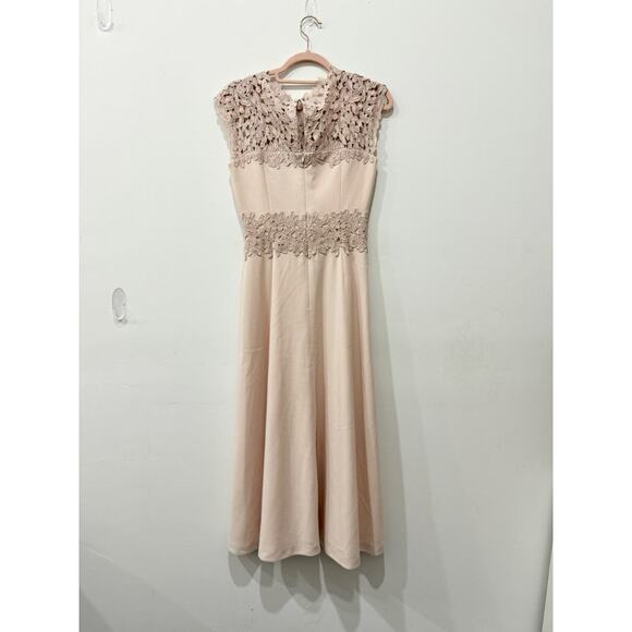 L.K. Bennett Selene Lace & Crepe Cap Sleeve Fit & Flare Midi Dress Blush Women 2 - Picture 3 of 5